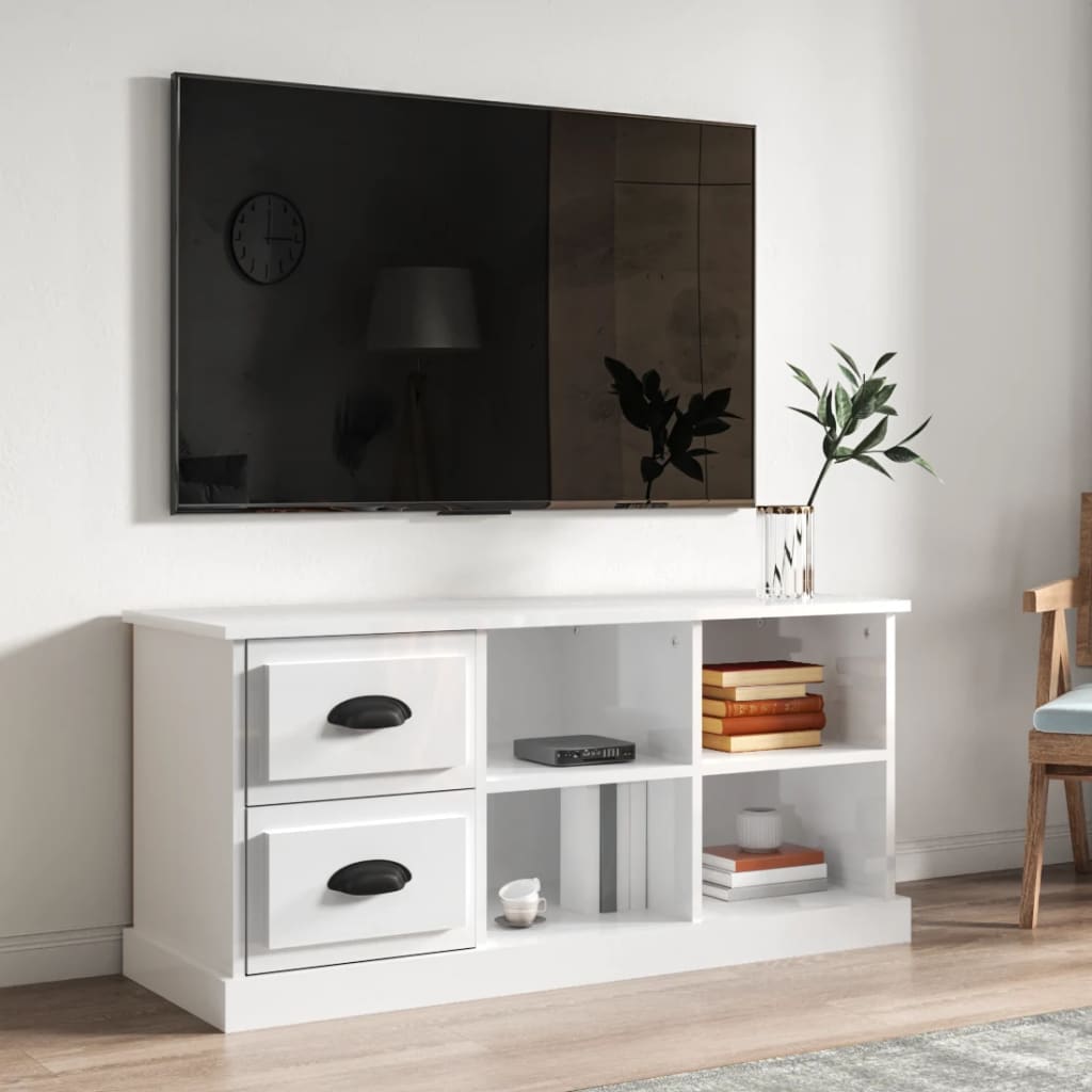 vidaXL TV Cabinet High Gloss White 102x35.5x47.5 cm Engineered Wood 1