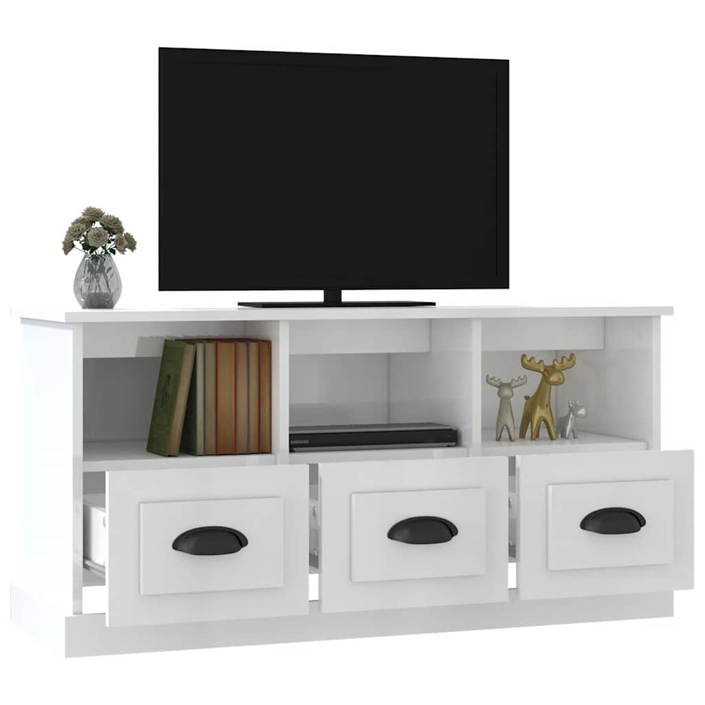 vidaXL TV Cabinet High Gloss White 100x35x50 cm Engineered Wood 5