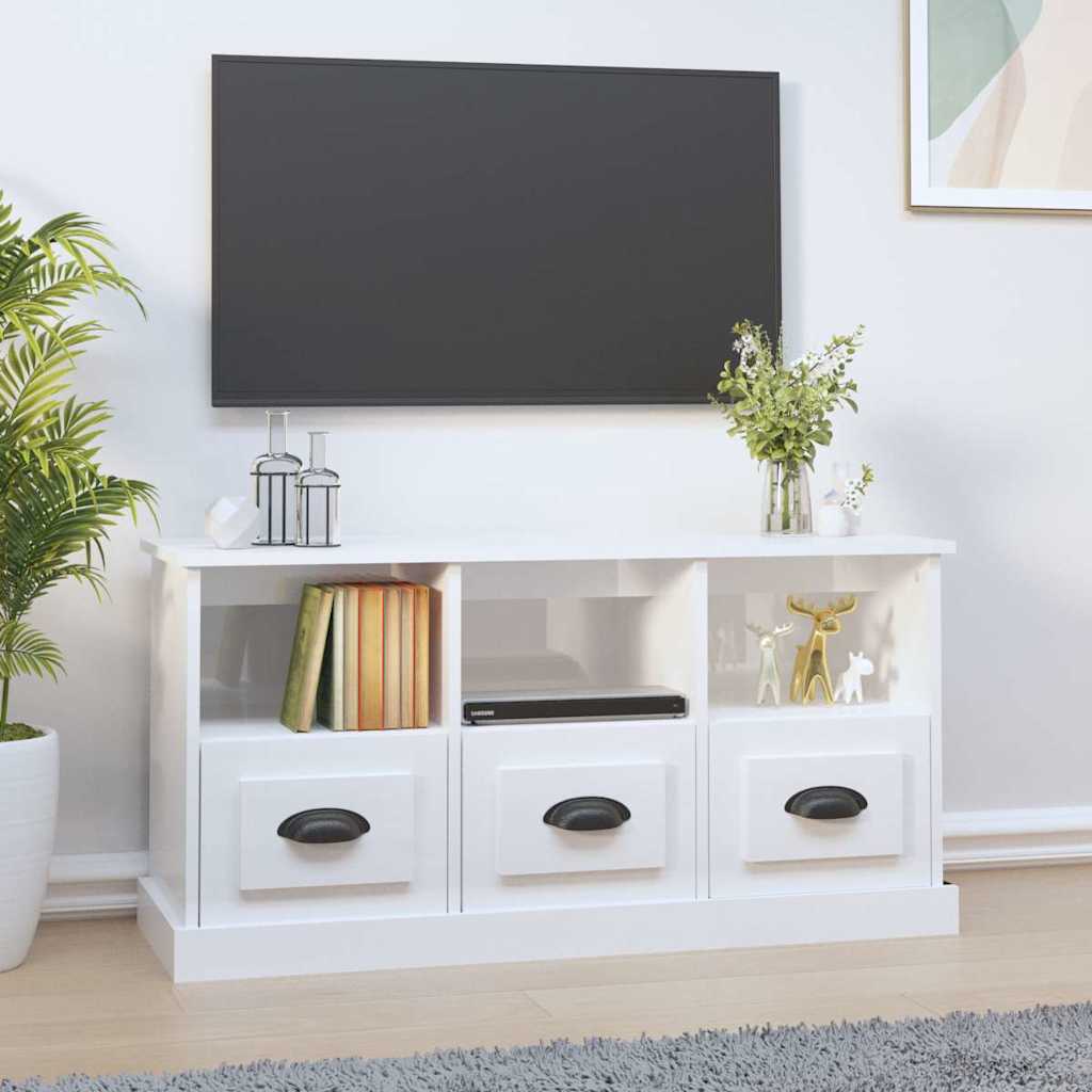 vidaXL TV Cabinet High Gloss White 100x35x50 cm Engineered Wood 1