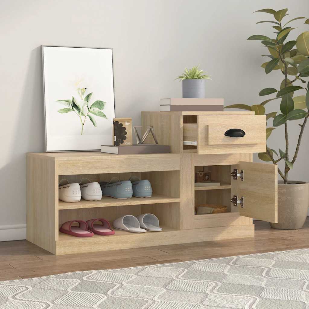 vidaXL Shoe Cabinet Sonoma Oak 100x42x60 cm Engineered Wood 3
