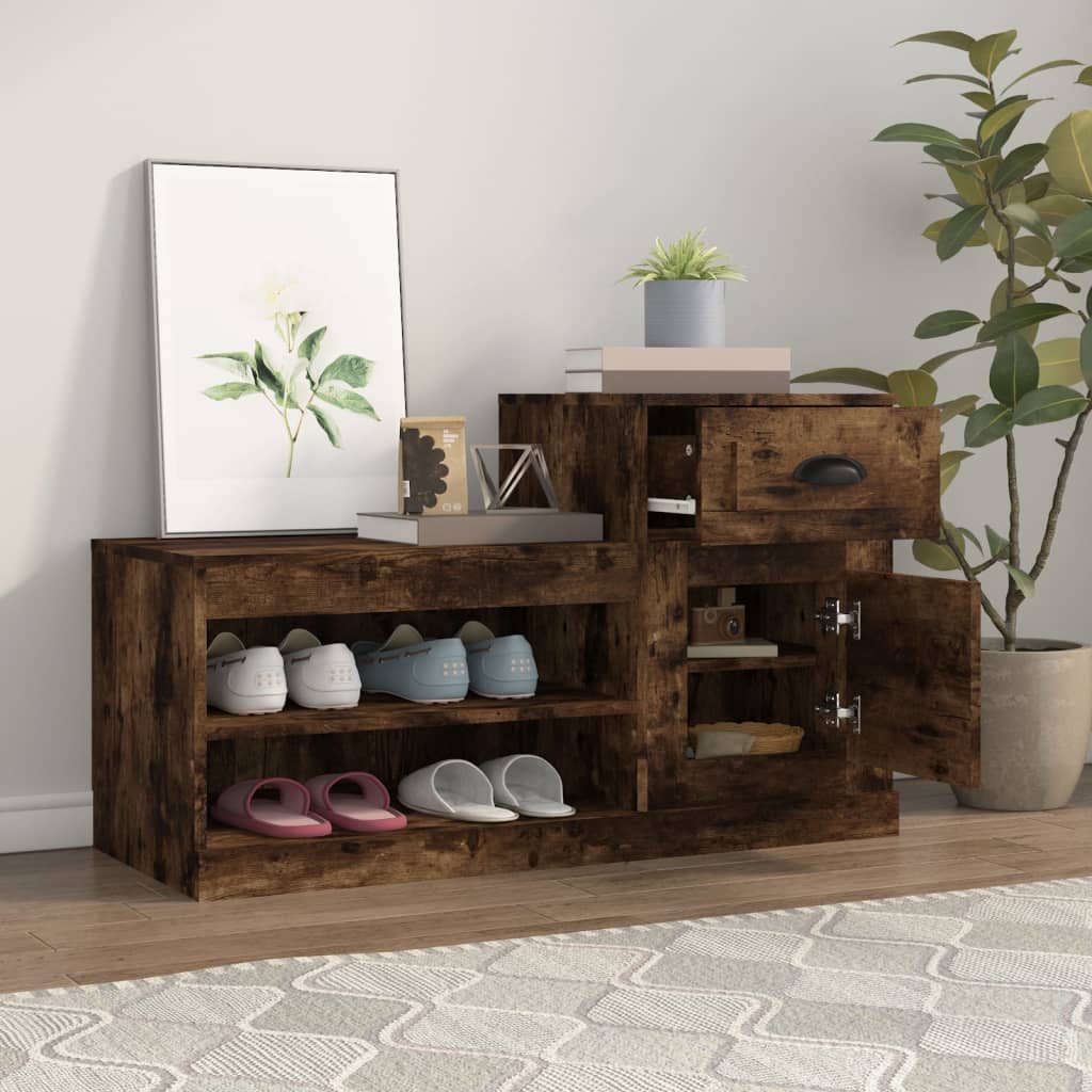 vidaXL Shoe Cabinet Smoked Oak 100x42x60 cm Engineered Wood 3