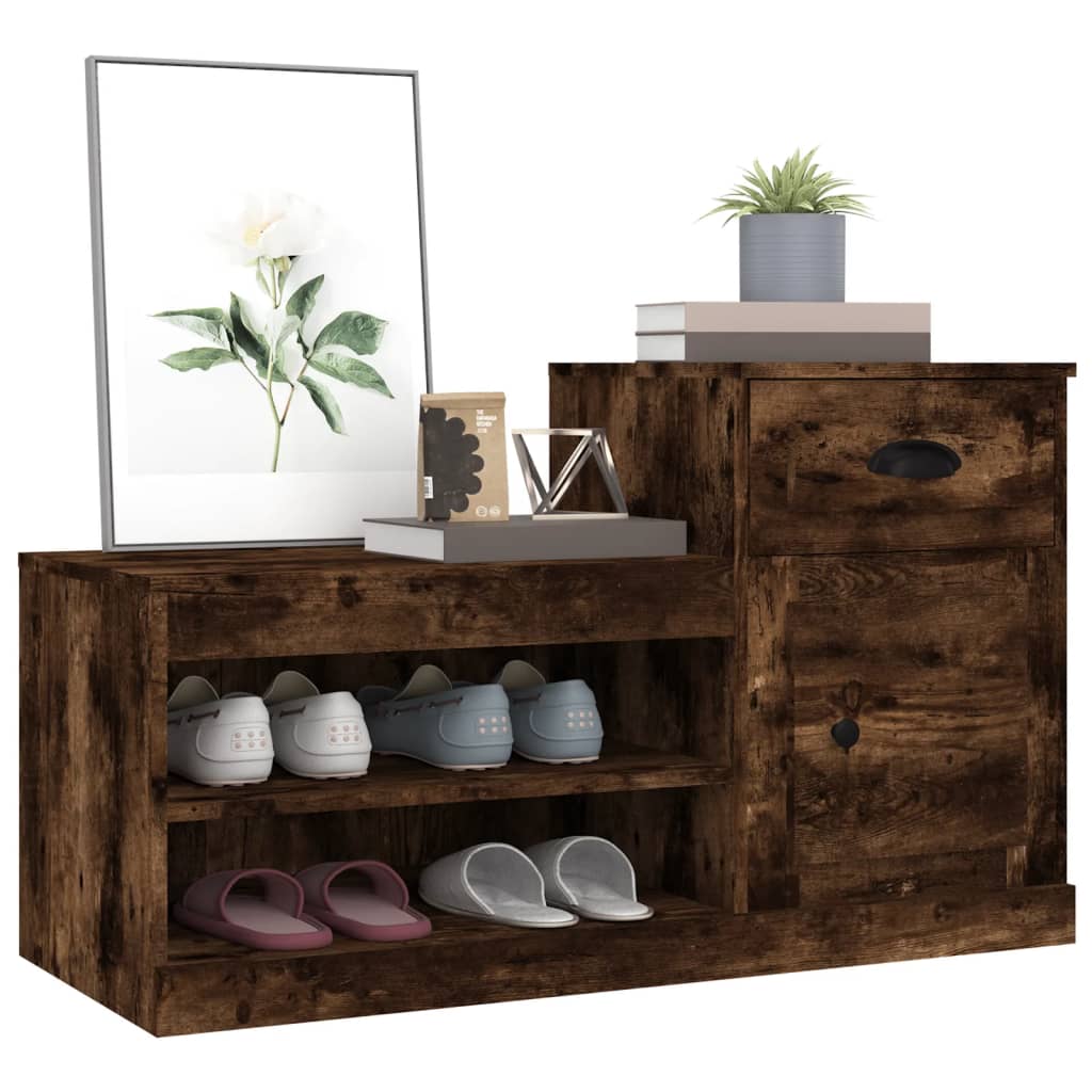 vidaXL Shoe Cabinet Smoked Oak 100x42x60 cm Engineered Wood 4