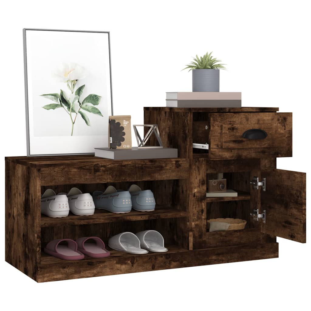 vidaXL Shoe Cabinet Smoked Oak 100x42x60 cm Engineered Wood 5