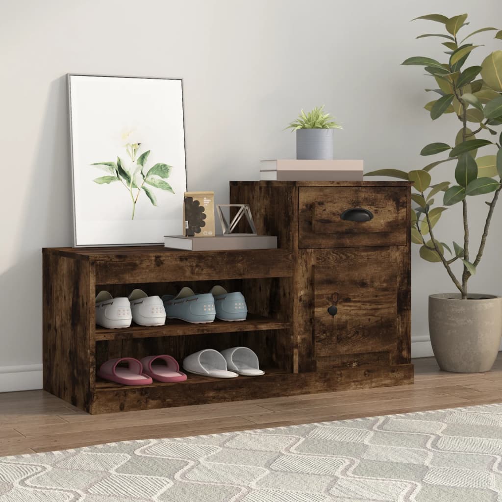 vidaXL Shoe Cabinet Smoked Oak 100x42x60 cm Engineered Wood 1
