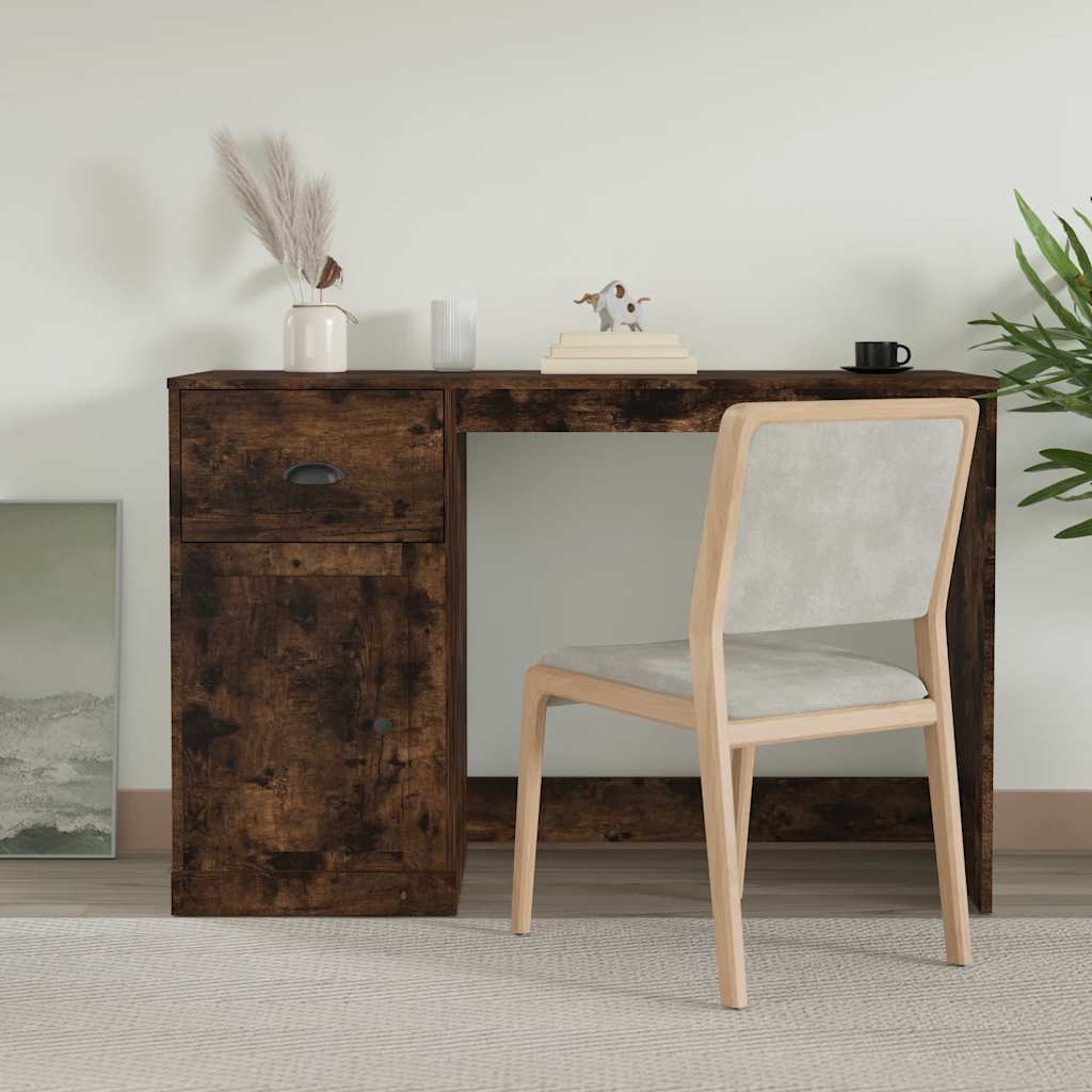 vidaXL Desk with Drawer Smoked Oak 115x50x75 cm Engineered Wood 1