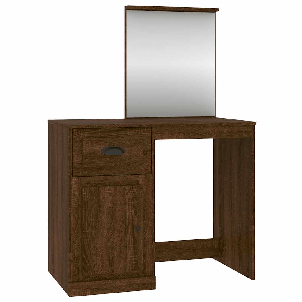 vidaXL Dressing Table with Mirror Brown Oak 90x50x132.5 cm Engineered Wood 2