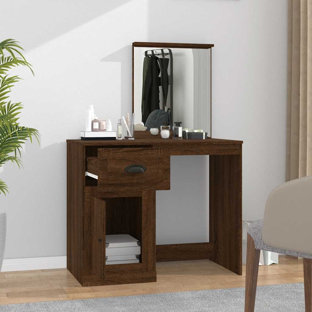 vidaXL Dressing Table with Mirror Brown Oak 90x50x132.5 cm Engineered Wood 3