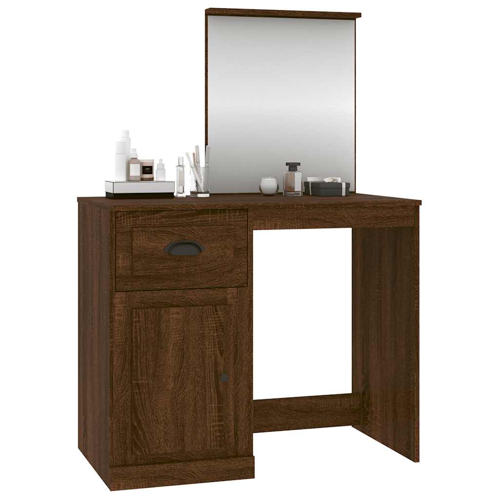 vidaXL Dressing Table with Mirror Brown Oak 90x50x132.5 cm Engineered Wood 4