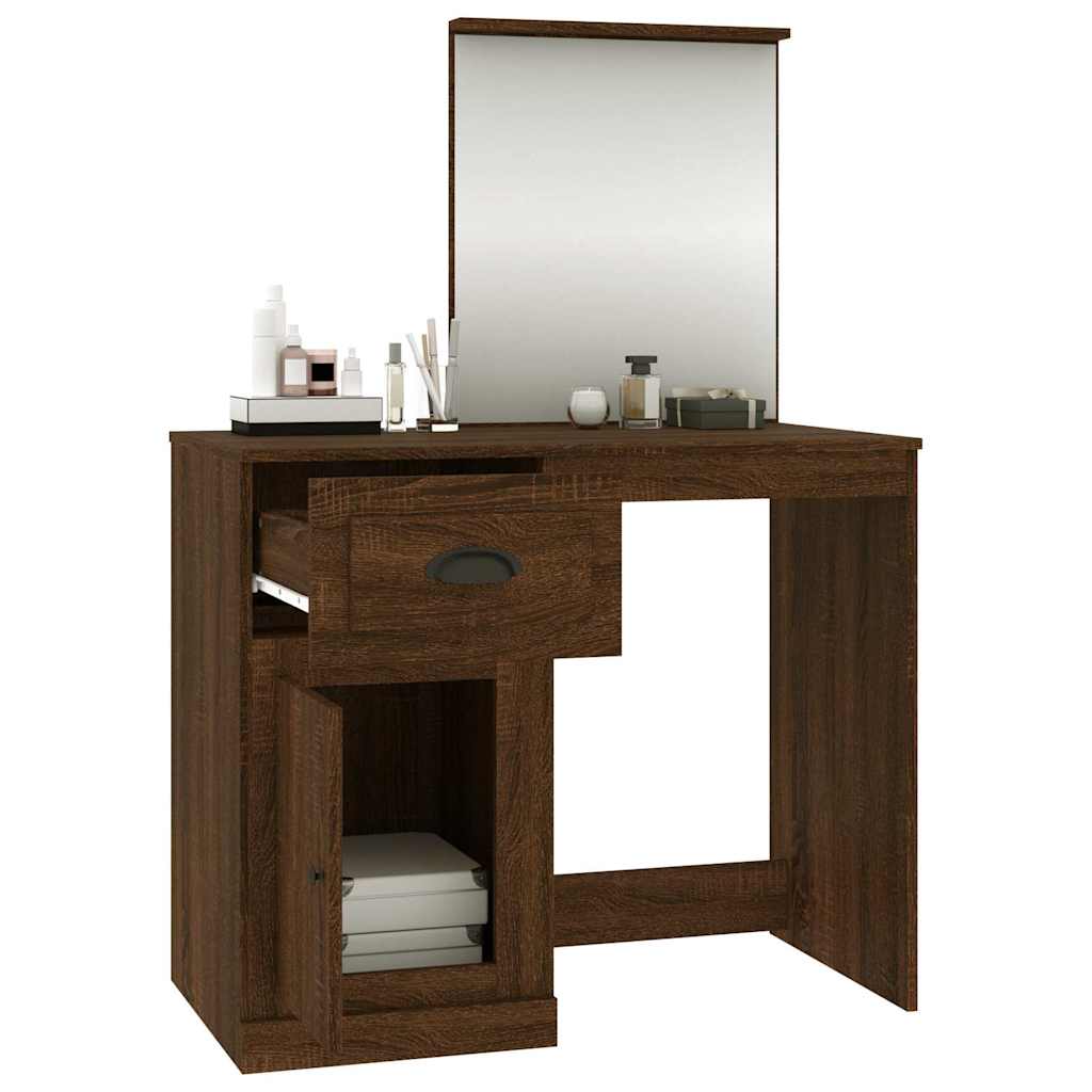 vidaXL Dressing Table with Mirror Brown Oak 90x50x132.5 cm Engineered Wood 5