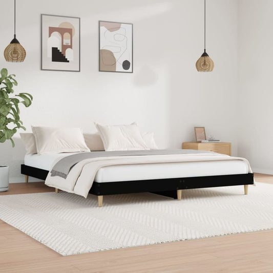 Bed Frame without Mattress Engineered Wood Length 200 cm Black 200 cm