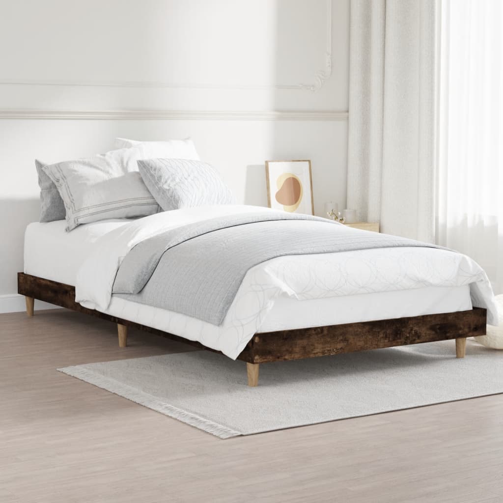 vidaXL Bed Frame without Mattress Smoked Oak 90x200 cm Engineered Wood 4