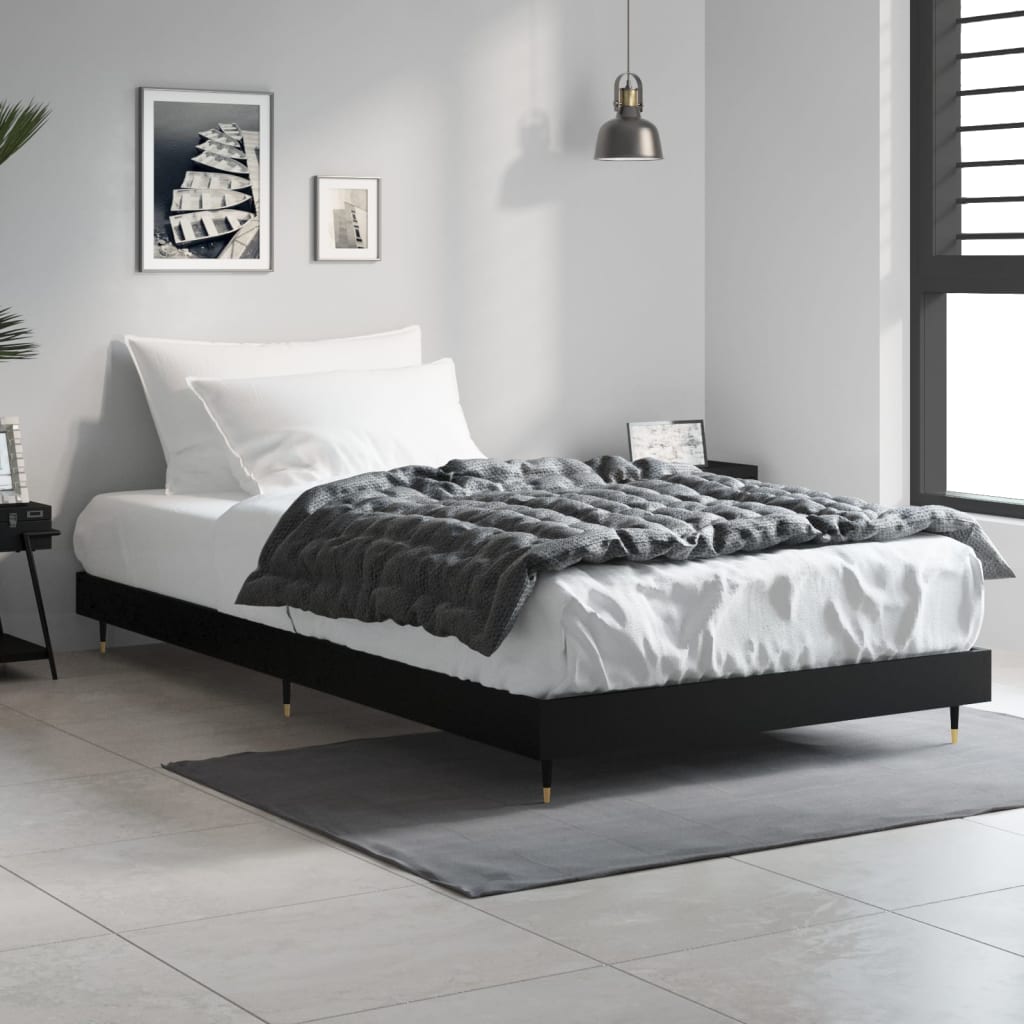 vidaXL Bed Frame without Mattress Black 90x200 cm Engineered Wood 3