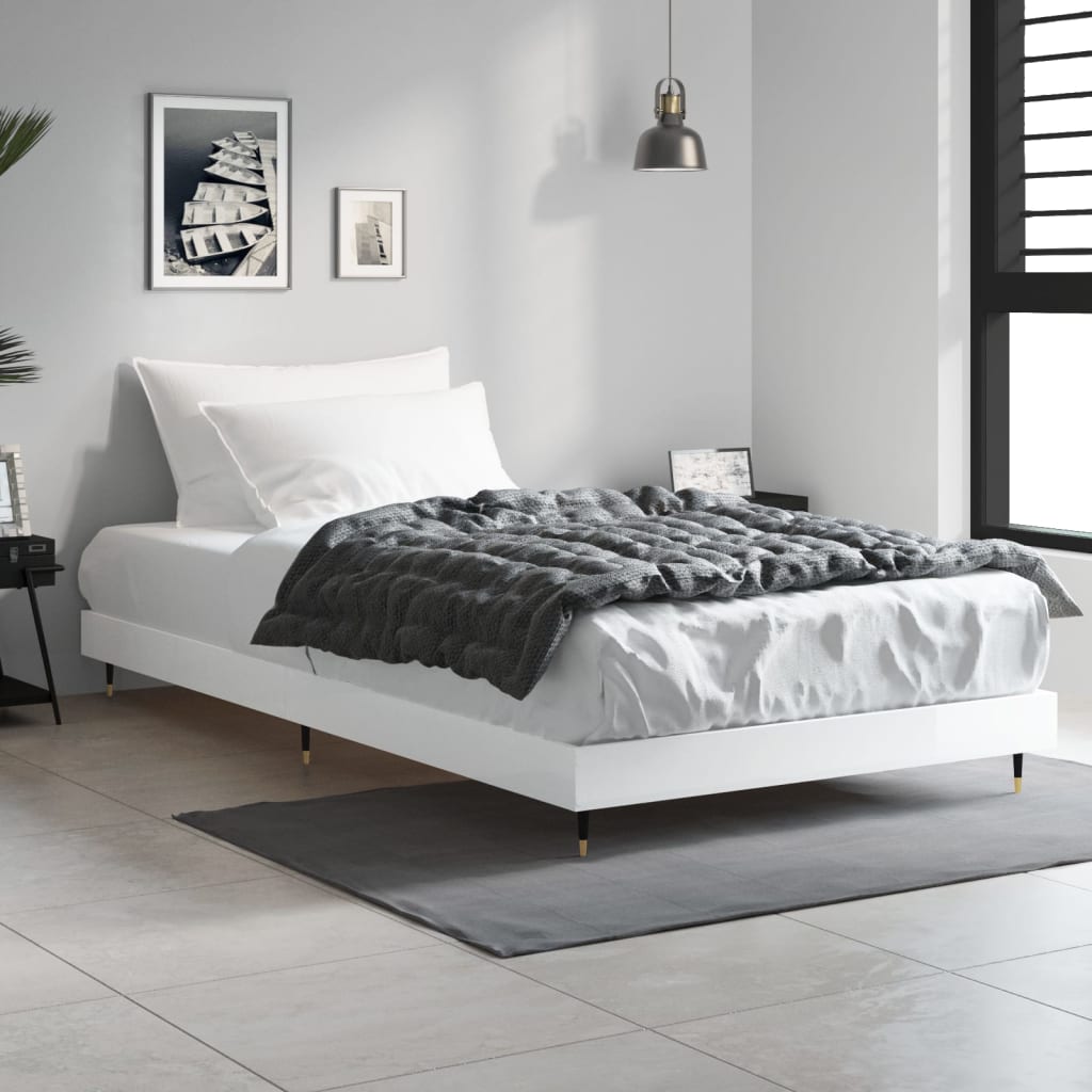 vidaXL Bed Frame without Mattress High Gloss White 90x190 cm Single 3