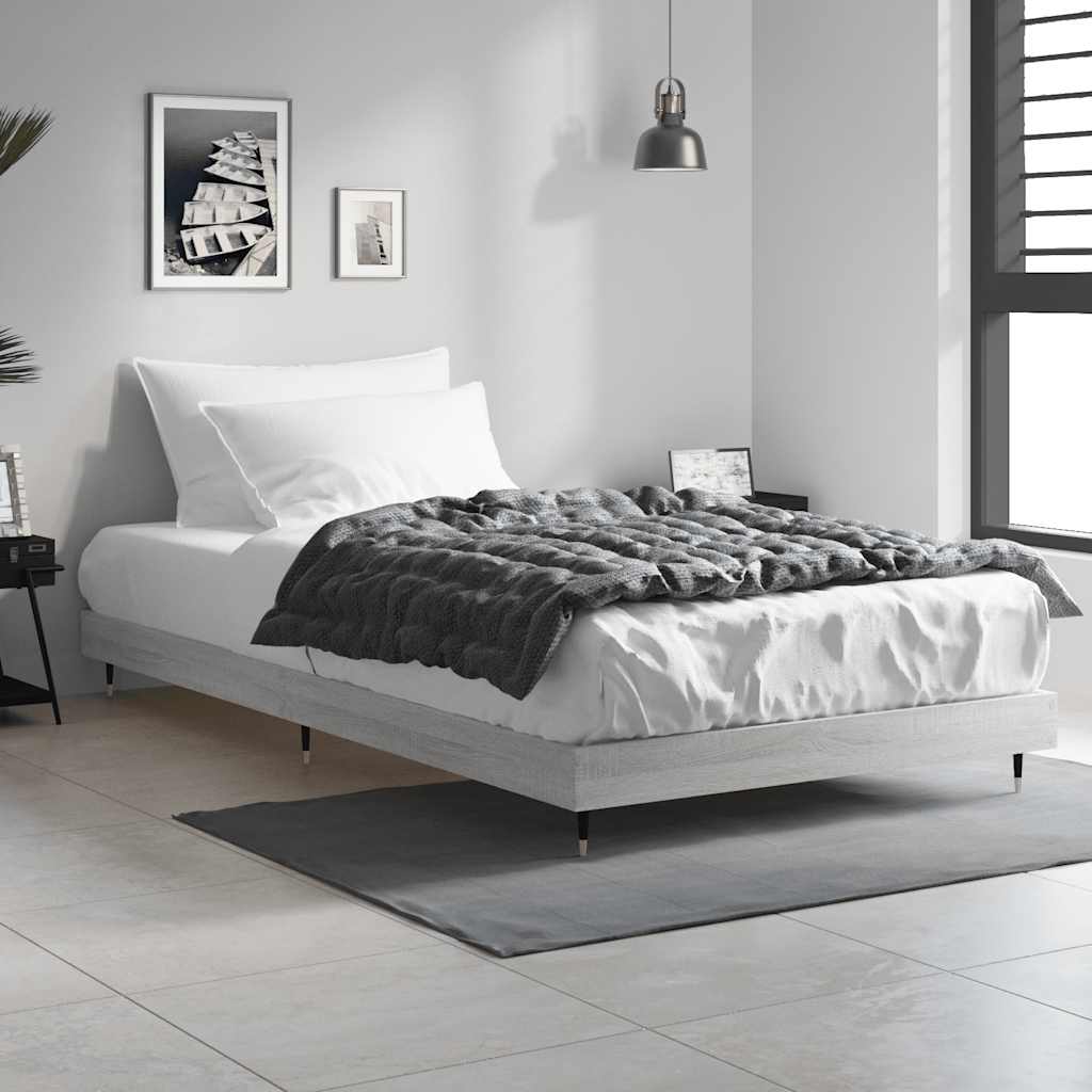 vidaXL Bed Frame without Mattress Grey Sonoma 90x190 cm Single Engineered Wood 4