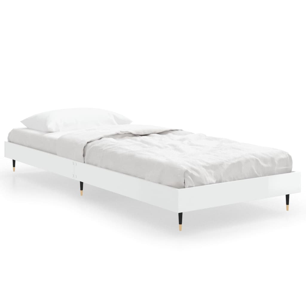 vidaXL Bed Frame without Mattress High Gloss White 75x190 cm Small Single 2