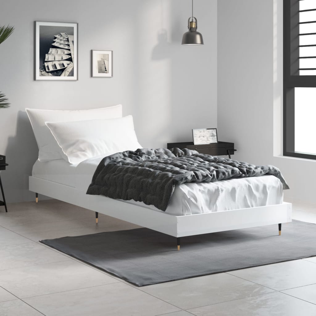 vidaXL Bed Frame without Mattress High Gloss White 75x190 cm Small Single 3