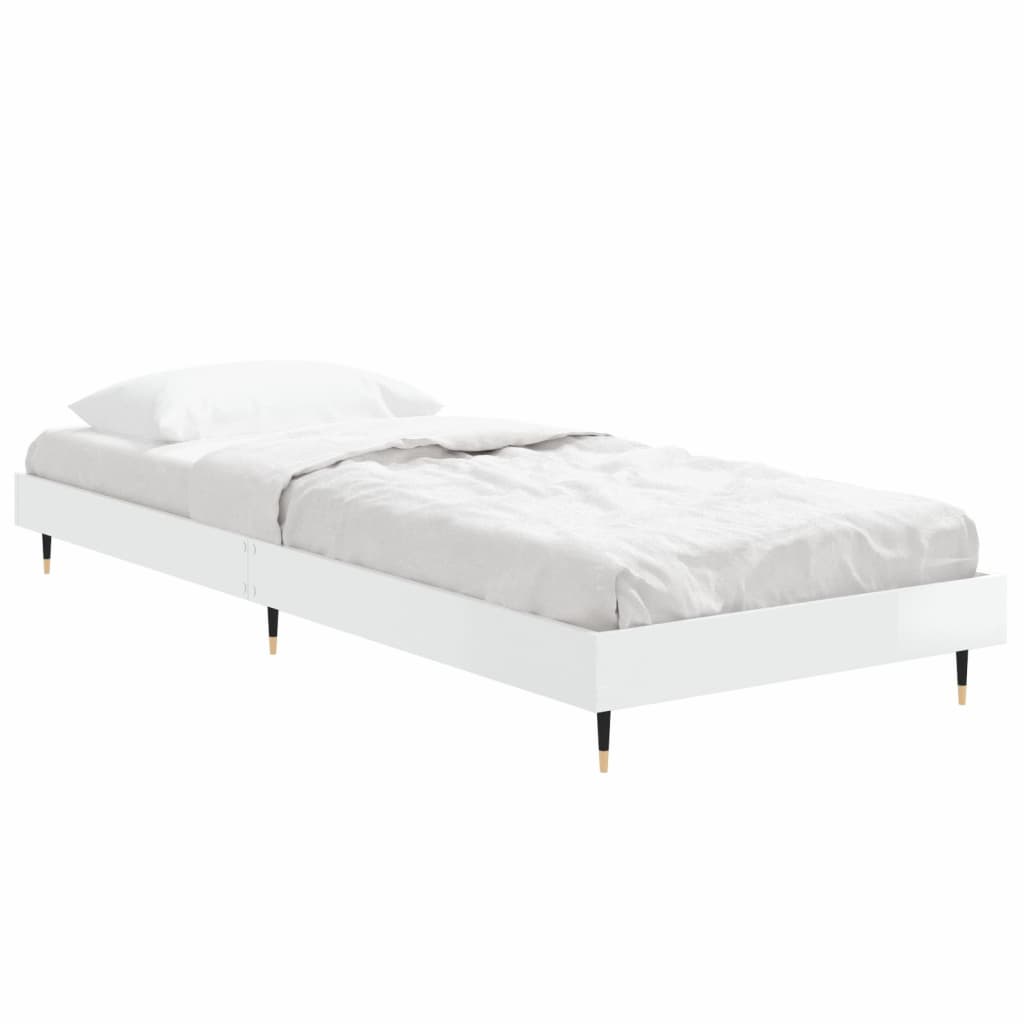 vidaXL Bed Frame without Mattress High Gloss White 75x190 cm Small Single 4
