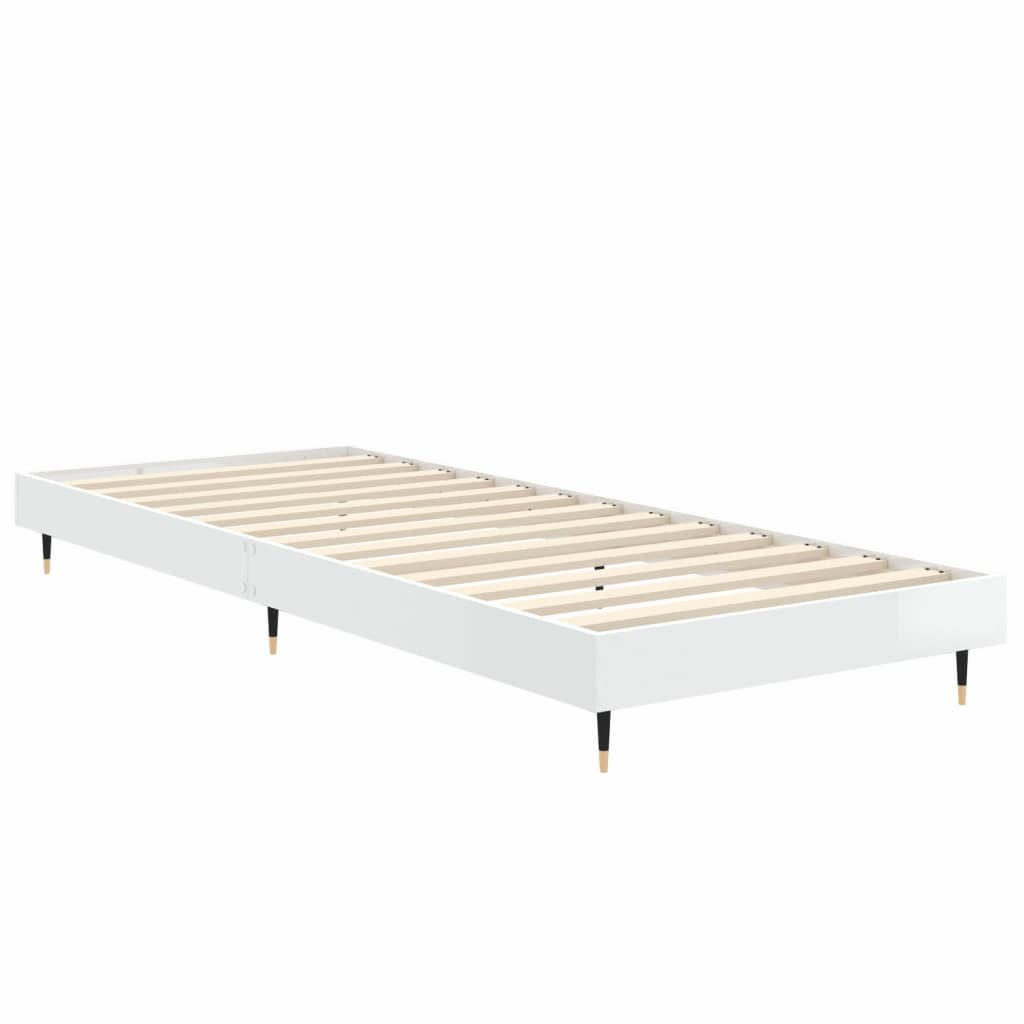 vidaXL Bed Frame without Mattress High Gloss White 75x190 cm Small Single 5