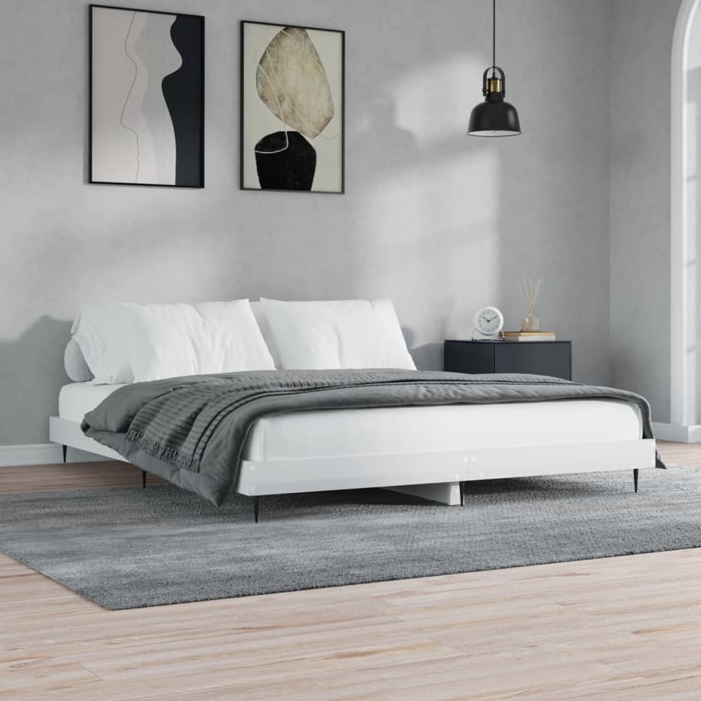 Bed Frame without Mattress Length 200 cm High Gloss White 200 cm