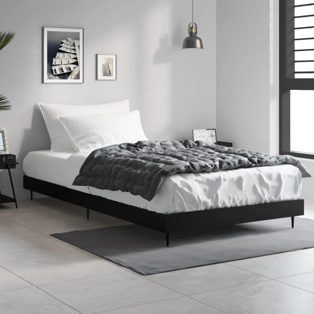 vidaXL Bed Frame without Mattress Black 100x200 cm Engineered Wood 1