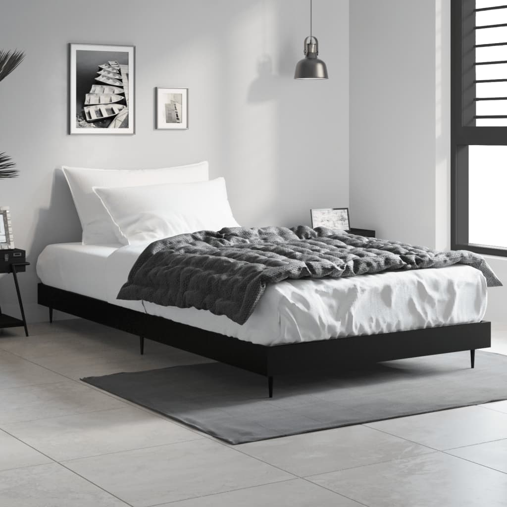 vidaXL Bed Frame without Mattress Black 90x200 cm Engineered Wood 1