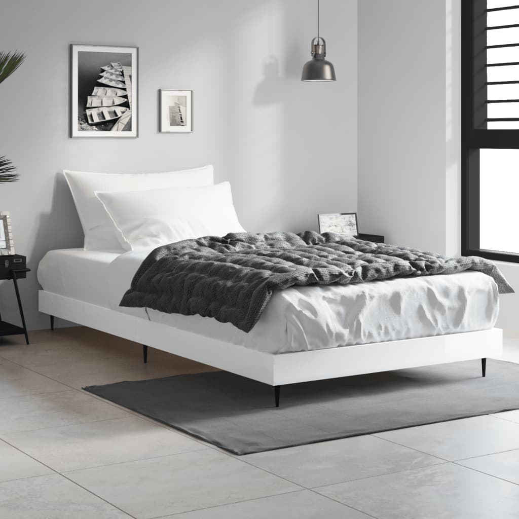 vidaXL Bed Frame without Mattress High Gloss White 90x200 cm 1
