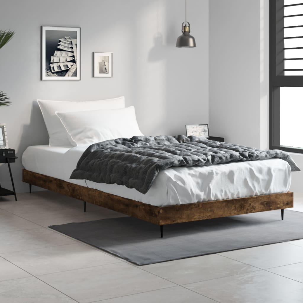 vidaXL Bed Frame without Mattress Smoked Oak 90x190 cm Single Engineered Wood 1