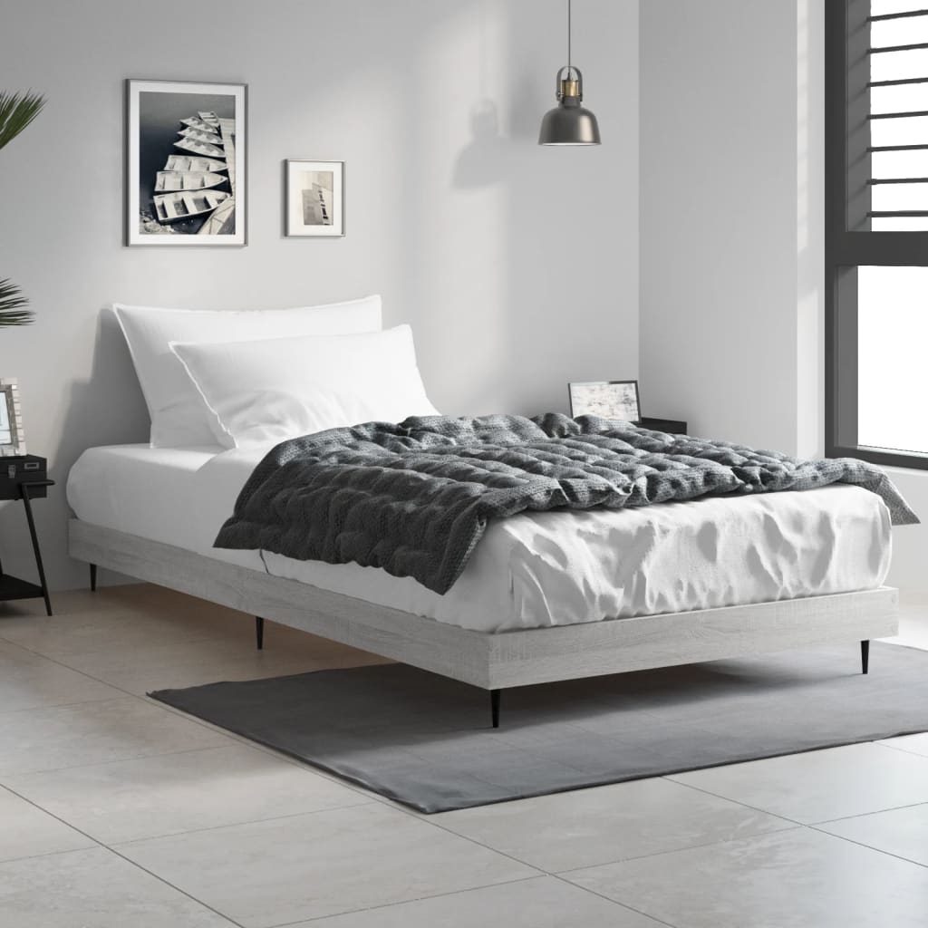 vidaXL Bed Frame without Mattress Grey Sonoma 90x190 cm Single Engineered Wood 1