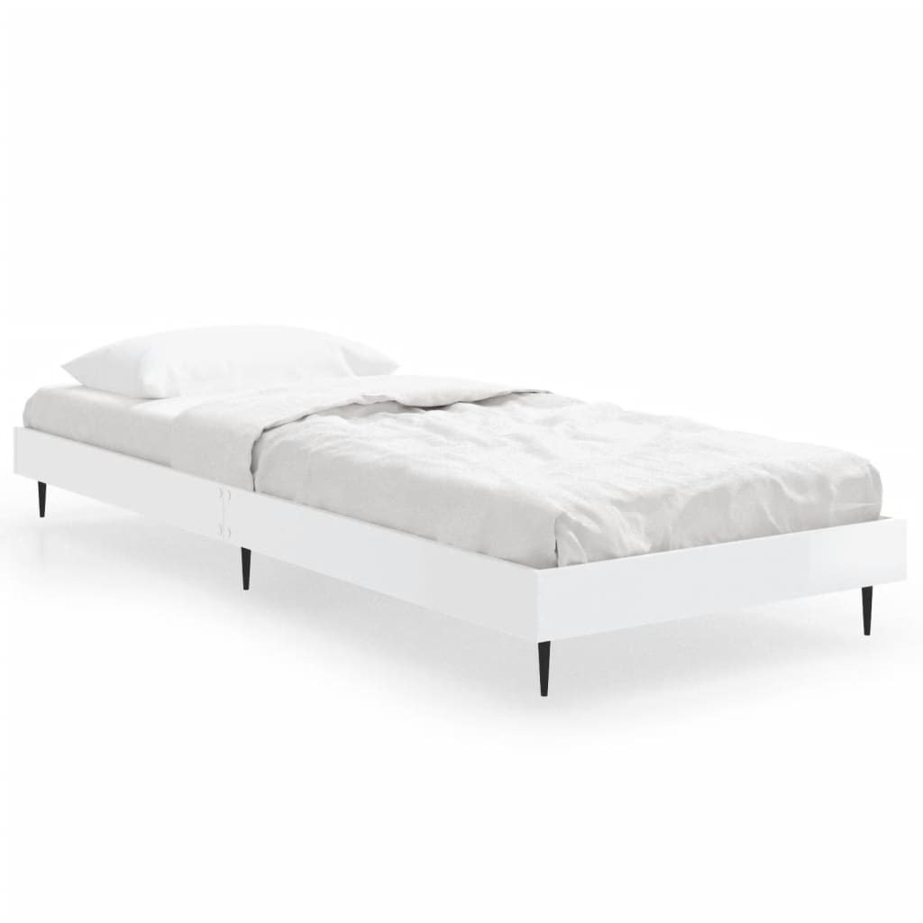 vidaXL Bed Frame without Mattress High Gloss White 75x190 cm Small Single 2