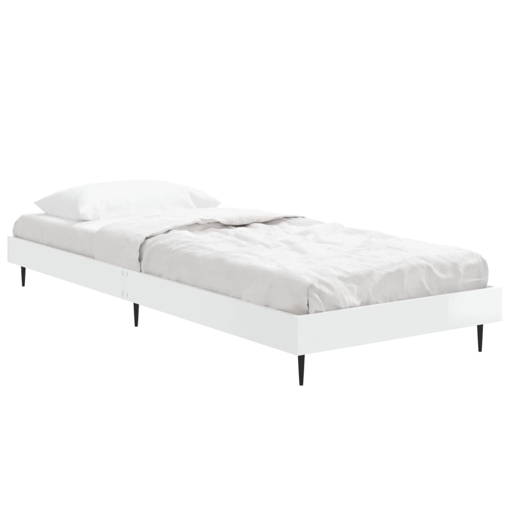vidaXL Bed Frame without Mattress High Gloss White 75x190 cm Small Single 3