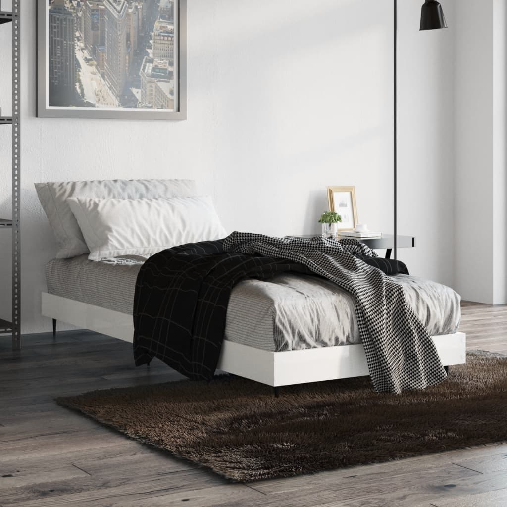 vidaXL Bed Frame without Mattress High Gloss White 75x190 cm Small Single 4
