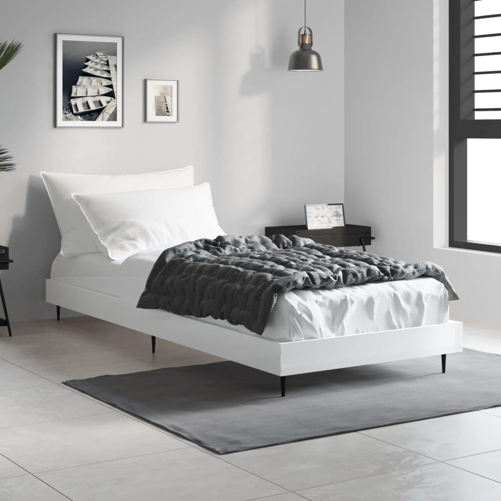 vidaXL Bed Frame without Mattress High Gloss White 75x190 cm Small Single 1