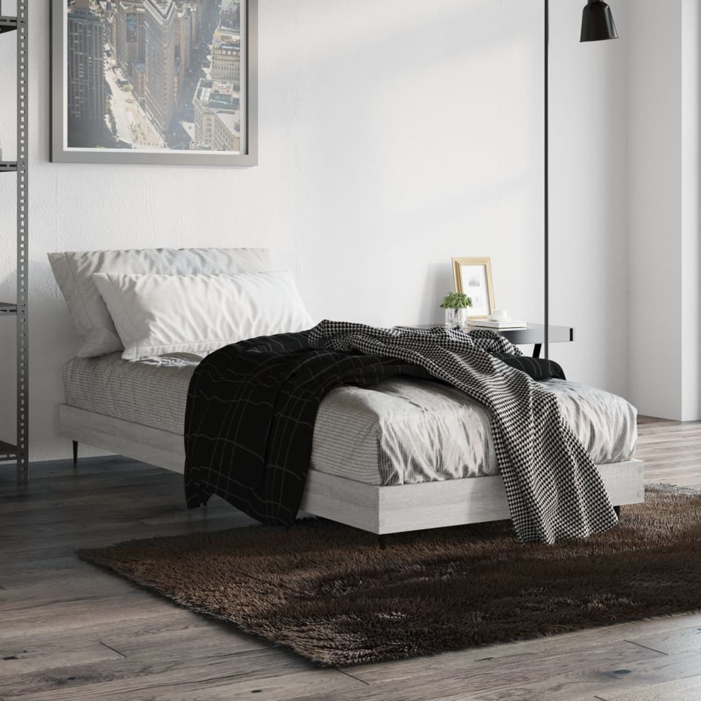 vidaXL Bed Frame without Mattress Grey Sonoma 75x190 cm Small Single Engineered Wood 4