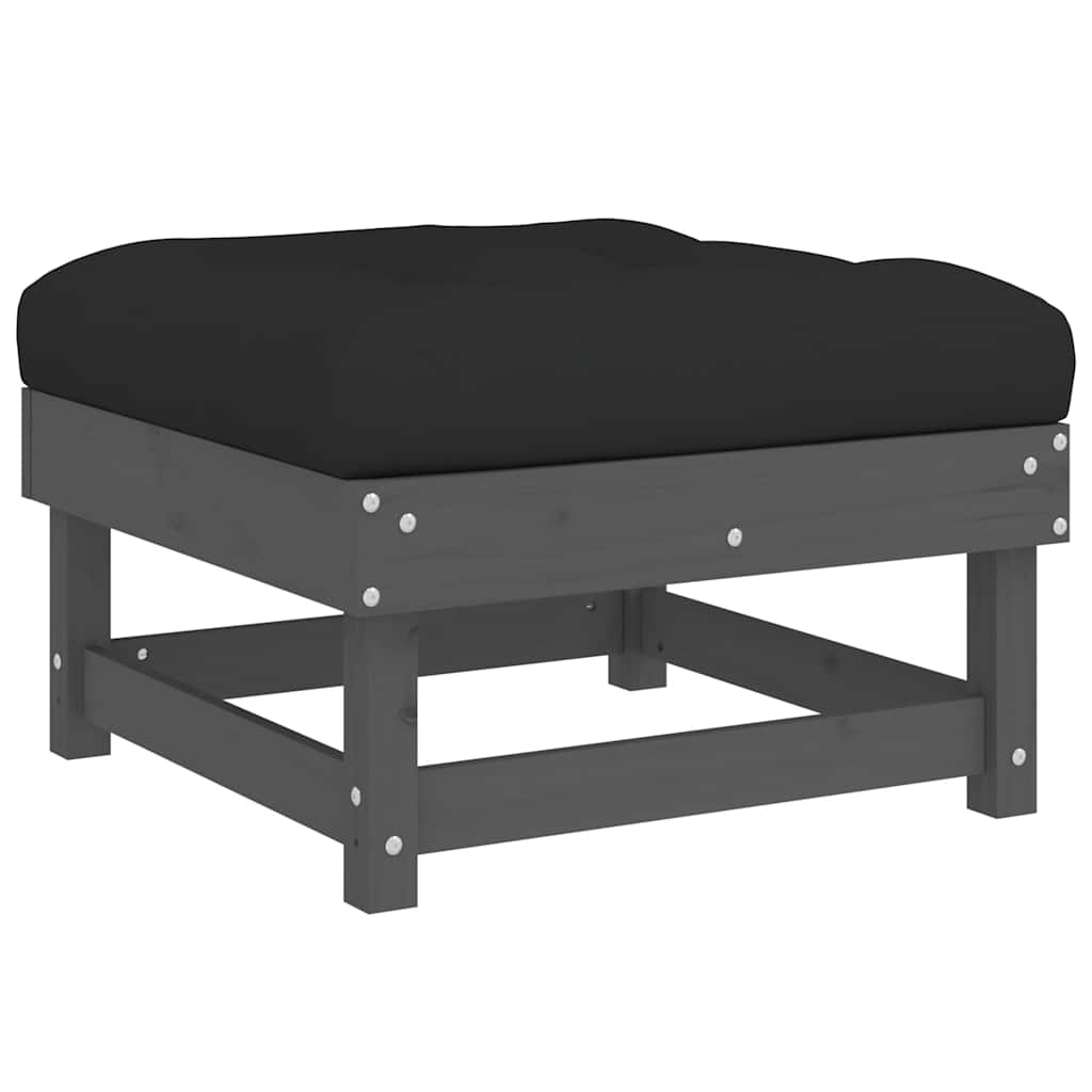 vidaXL Garden Footstool with Cushion Grey Solid Wood Pine 2