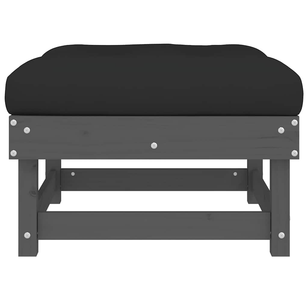 vidaXL Garden Footstool with Cushion Grey Solid Wood Pine 4