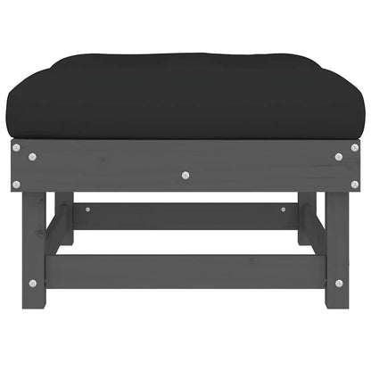 vidaXL Garden Footstool with Cushion Grey Solid Wood Pine 4