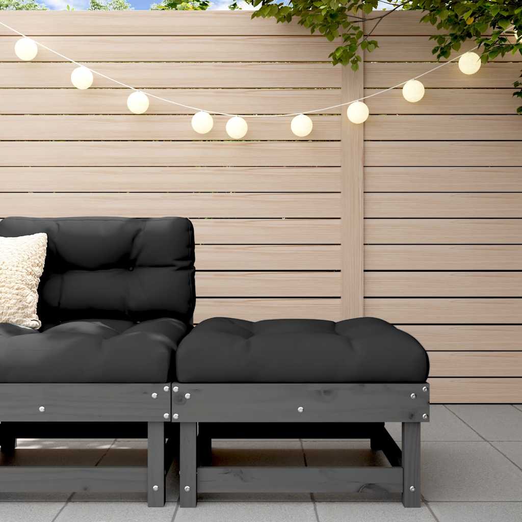 vidaXL Garden Footstool with Cushion Grey Solid Wood Pine 1