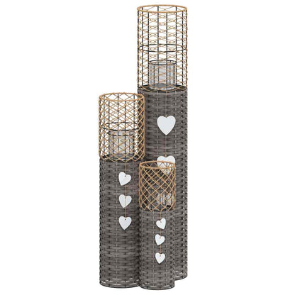 vidaXL Candle Holders 3 pcs Grey Wicker 2