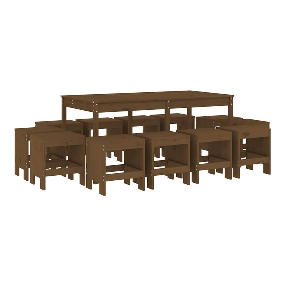 13 Piece Garden Dining Set Solid Wood Pine Honey brown pine