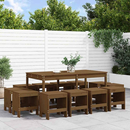 13 Piece Garden Dining Set Solid Wood Pine Honey brown pine
