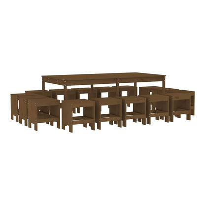 17 Piece Garden Dining Set Solid Wood Pine Honey brown pine