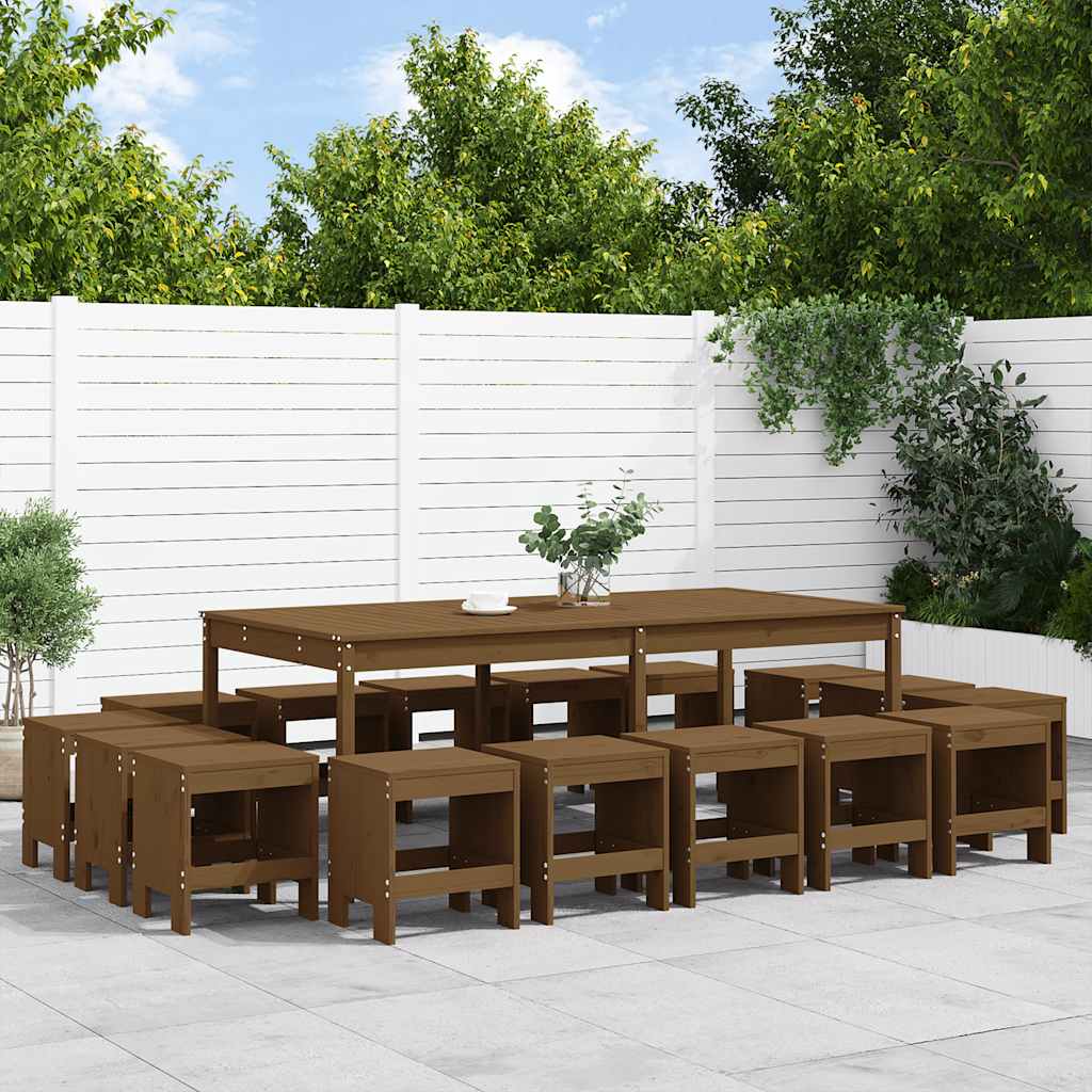 17 Piece Garden Dining Set Solid Wood Pine Honey brown pine
