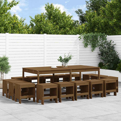 17 Piece Garden Dining Set Solid Wood Pine Honey brown pine