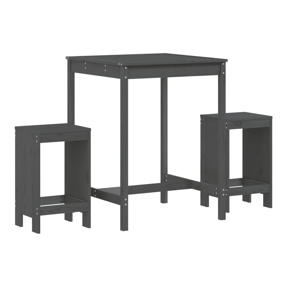 3 Piece Garden Bar Set Solid Wood Pine Grey pine