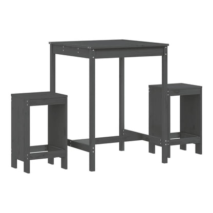 3 Piece Garden Bar Set Solid Wood Pine Grey pine