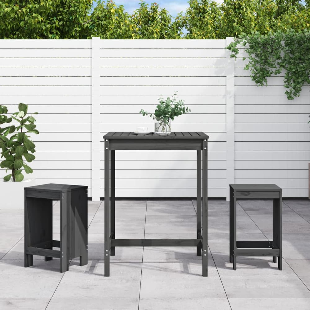3 Piece Garden Bar Set Solid Wood Pine Grey pine