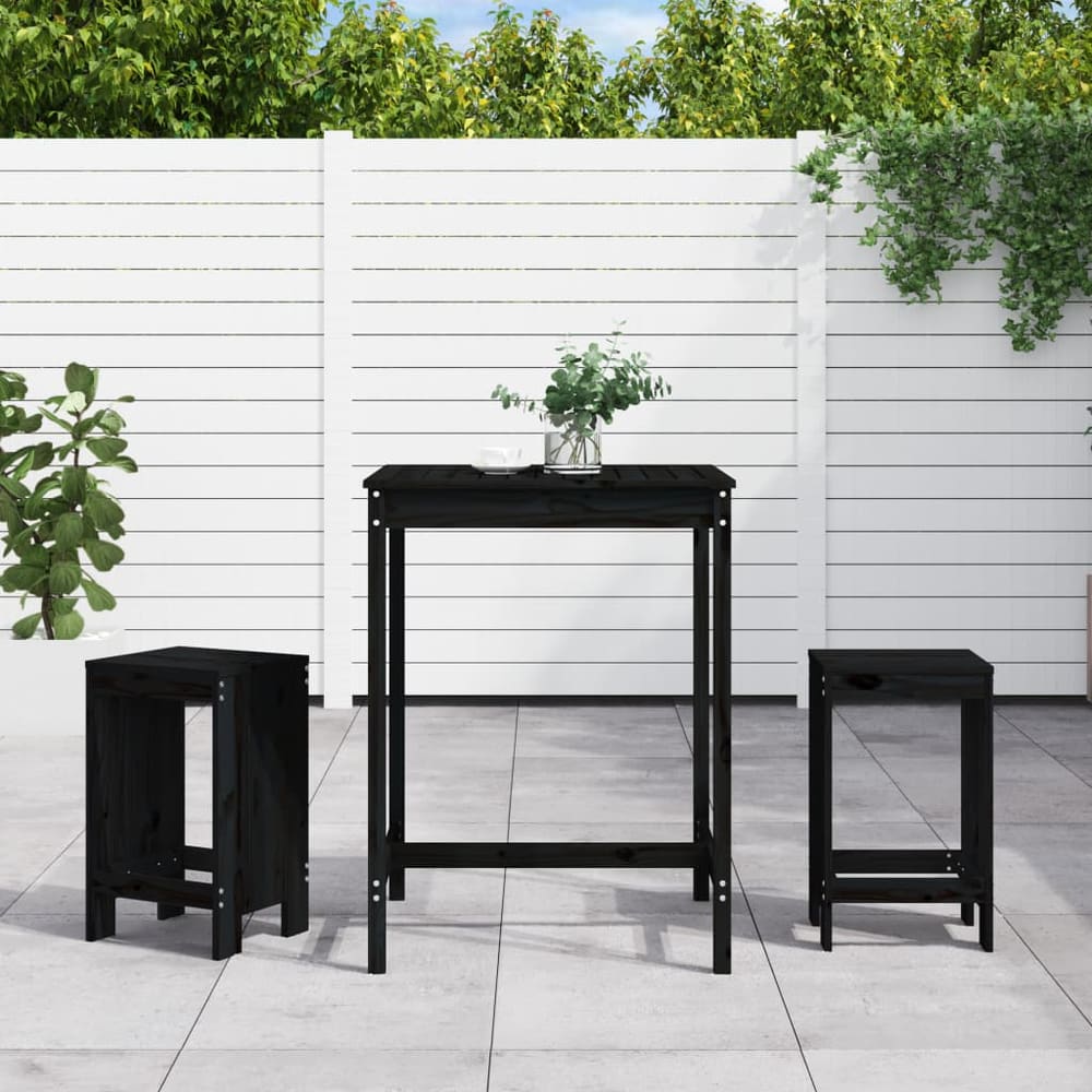3 Piece Garden Bar Set Solid Wood Pine Black pine