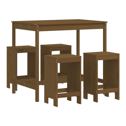 5 Piece Garden Bar Set Solid Wood Pine Honey brown pine