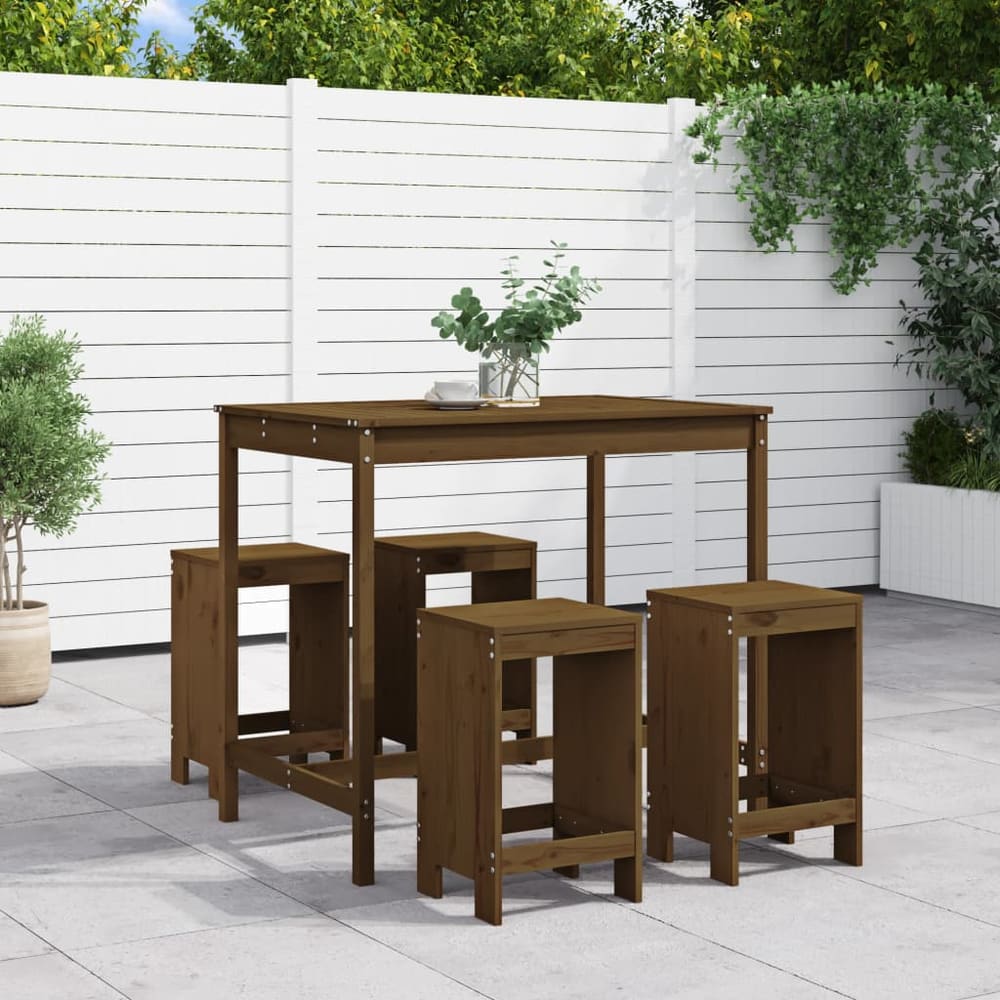 5 Piece Garden Bar Set Solid Wood Pine Honey brown pine