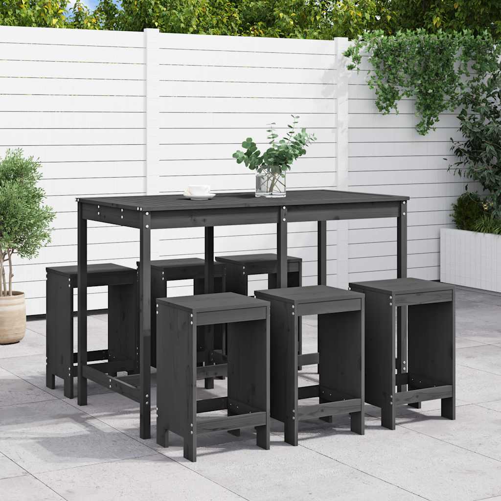 7 Piece Garden Bar Set Solid Wood Pine Grey pine